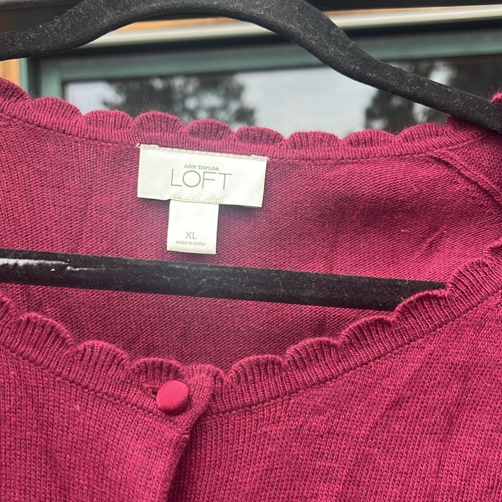 Loft Outlet XL Rayon, Nylon, and Rabbit Fur XL Maroon Button Up Cardigan - Picture 6 of 10